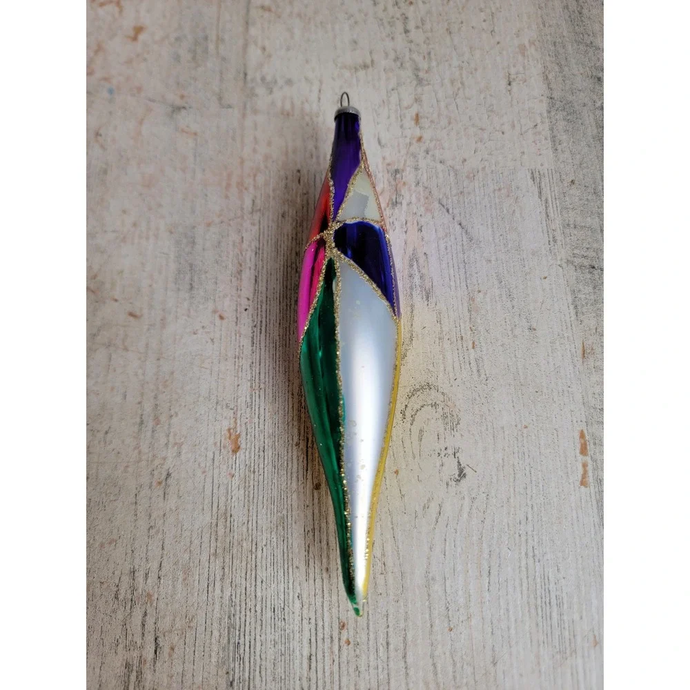 Vintage rainbow blocked glass ornament Xmas glitter unique home